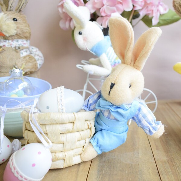 Coelho De Páscoa Azul Na Cestinha De Palha | Linha Páscoa For